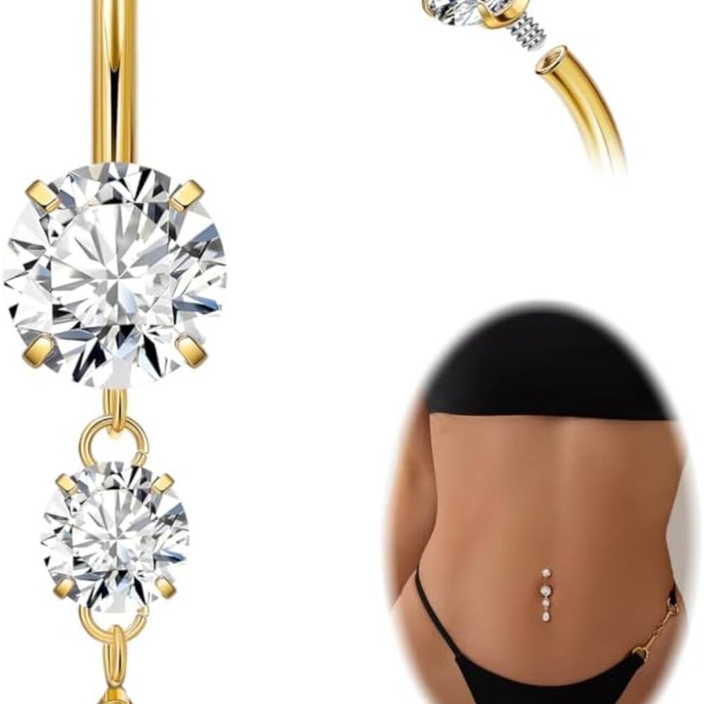 Titanium Dangle Belly Button Ring Cz Teardrop 6-1… - image 1